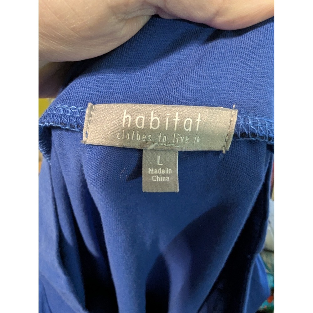Habitat Royal Blue 100% Cotton Wide Mock Neck Long Sleeve Pocket Top Sz Lg 74021 - Picture 6 of 9